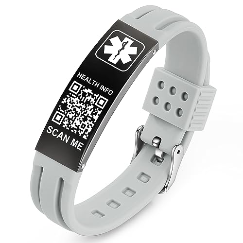 Theluckytag Medizinisches Armband für Damen und Herren mit QR-Code, medizinische Notfall-ID, Titan-Stahl, passt auf Handgelenke von 20,3–25,4 cm, mehr Platz für individuelle Notfall-ID-Info, 7''-10'', von Theluckytag