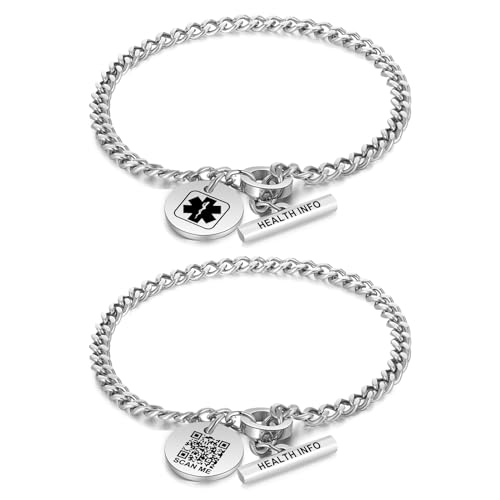 Theluckytag Verbessertes medizinisches Charm-Armband mit QR-Code für Damen und Herren, mit Sterlingsilber beschichtete Kette, 17,8 - 22,9 cm – mehr Platz, individuelle Notfall-ID-Info, Medium, von Theluckytag