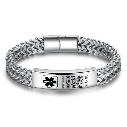 Theluckytag Verbessertes medizinisches Charm-Armband mit QR-Code für Damen und Herren, mit Sterlingsilber beschichtete Kette, 17,8 - 22,9 cm – mehr Platz, individuelle Notfall-ID-Info, Medium, von Theluckytag