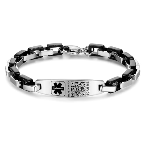 Theluckytag Verbessertes medizinisches Charm-Armband mit QR-Code für Damen und Herren, mit Sterlingsilber beschichtete Kette, 17,8 - 22,9 cm – mehr Platz, individuelle Notfall-ID-Info, Medium, von Theluckytag