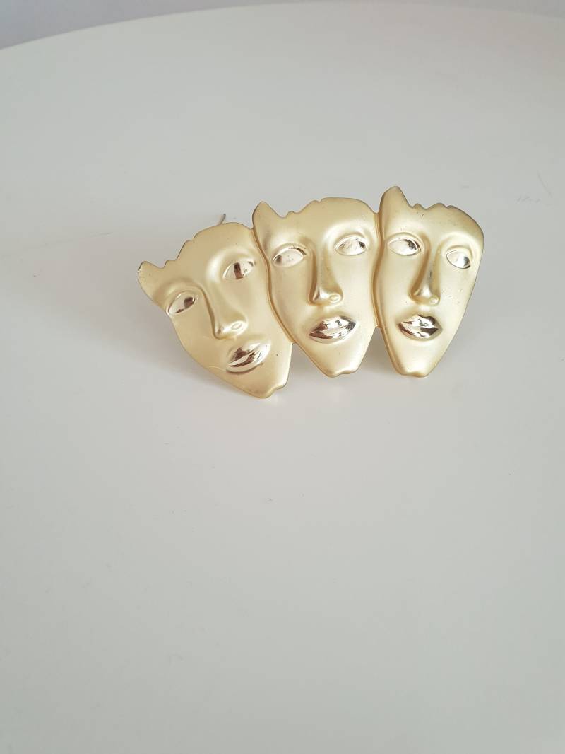 Vintage Gold Drei Gesichter Brosche | Gold-Ton Vintage Gold Drei Gesichter Brosche | Gold-Ton von Themagicstories