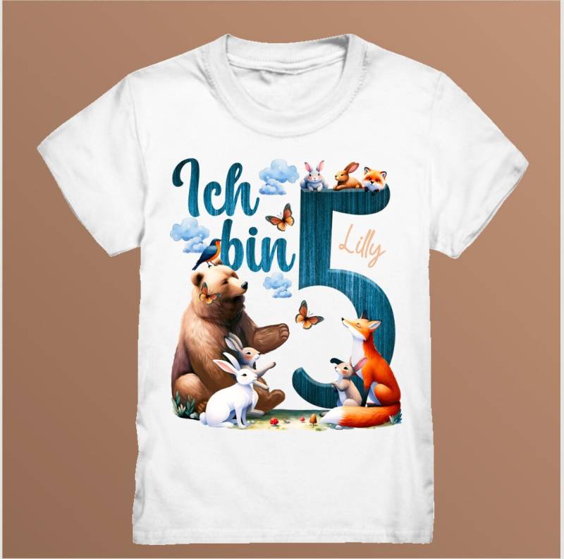 5. Geburtstag Mädchen Junge | Ich Bin 5 Jahre Alt Fünfter Waldtiere Motiv Geschenk Geburtstagsshirt von ThembaUndThando