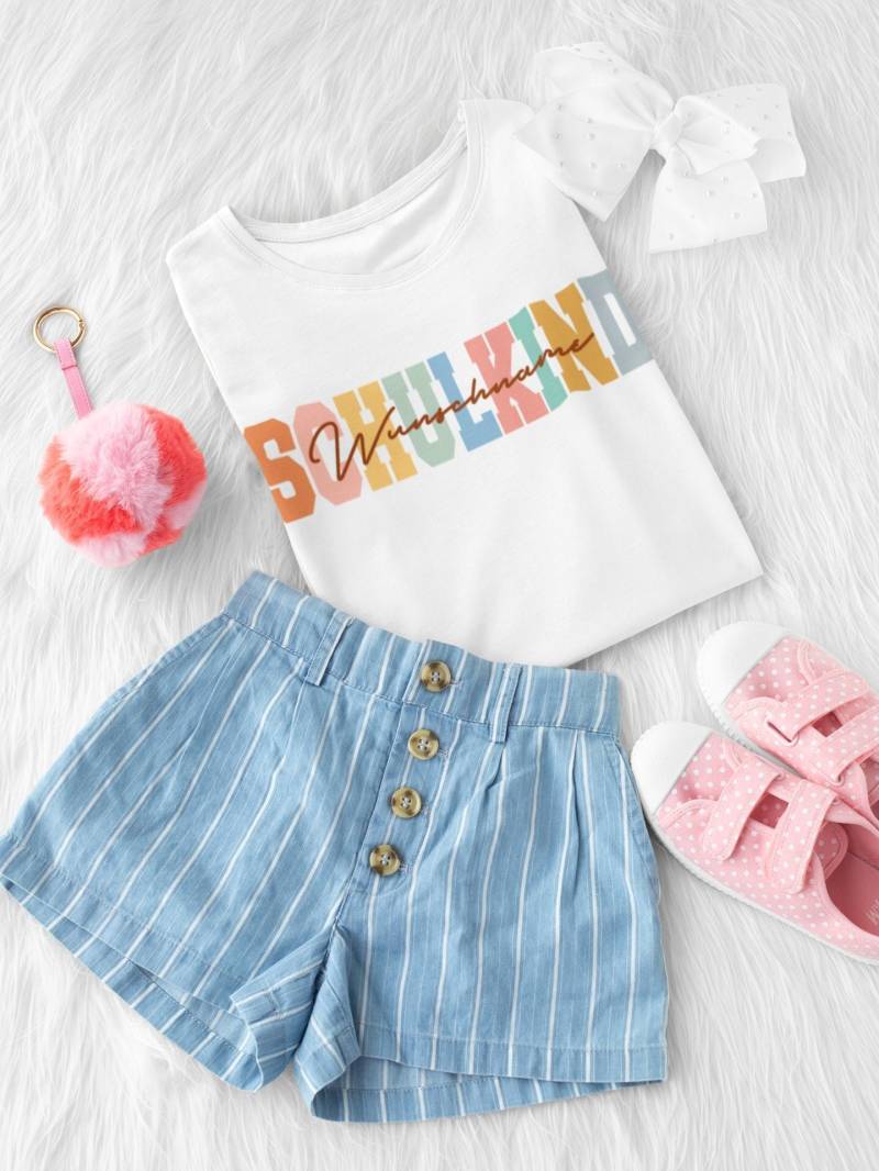 Einschulung 2025 Schulstart Kinder T-Shirt Bunt Boho Erstklässler Schulkind Kita Abschied Kindergarten Geschenk Personalisiert Shirt von ThembaUndThando