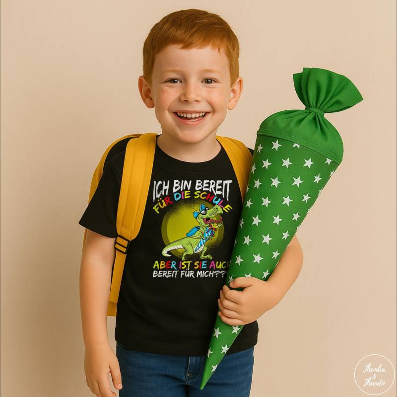 Einschulung 2025 Schulstart Kinder T-Shirt Mit Dinosaurier-Motiv & Schultüte Erstklässler Schulkind Kita Abschied von ThembaUndThando