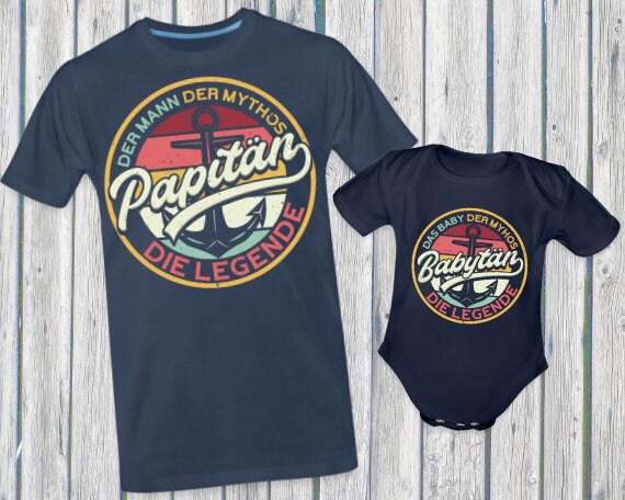 Papitän Babytän Partnerlook Vatertag Shirt Geschenk Kinder Vater Sohn Papa Tochter Lustig T-Shirt Segeln Boot Vatertagsgeschenk Premium von ThembaUndThando