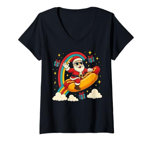 Damen Weihnachtsmann Hotdog Lustiges Weihnachtsdesign T-Shirt mit V-Ausschnitt Damen Weihnachtsmann Hotdog Lustiges Weihnachtsdesign T-Shirt mit V-Ausschnitt von Themchristmamal