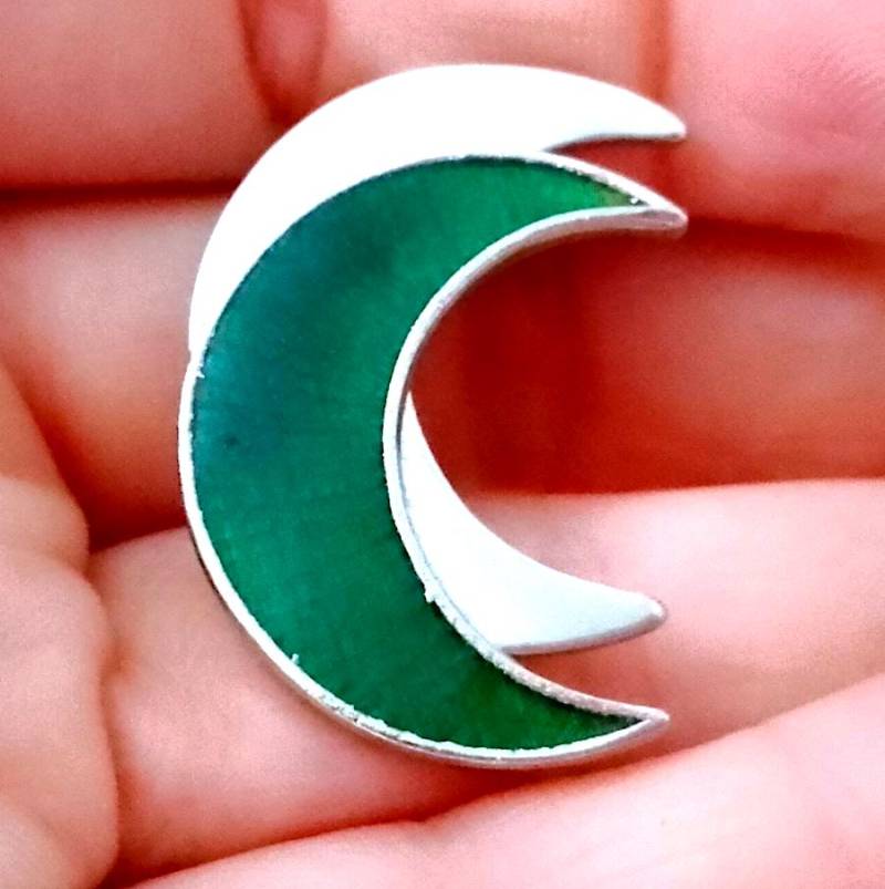 Grüner Mond - Grüner Halbmond 80Er Jahre Italien Vintage Brosche Pin Doppelmond Aus Silbernem Metall Und Emaille von ThemyciaManu