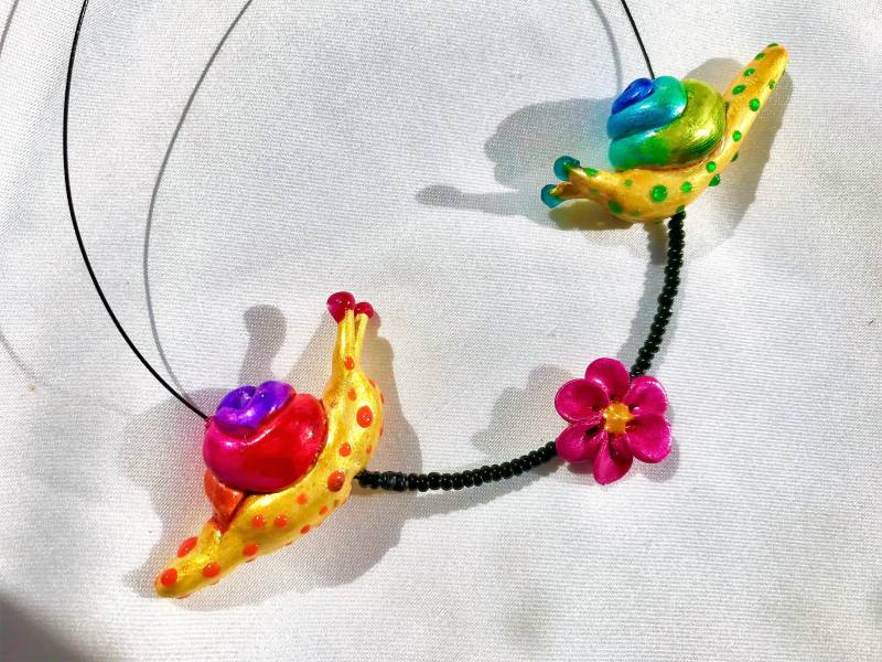 Halskette Schnecken Unikat Modellierte Und Blume Natur Garten von TheobaldSchmuck