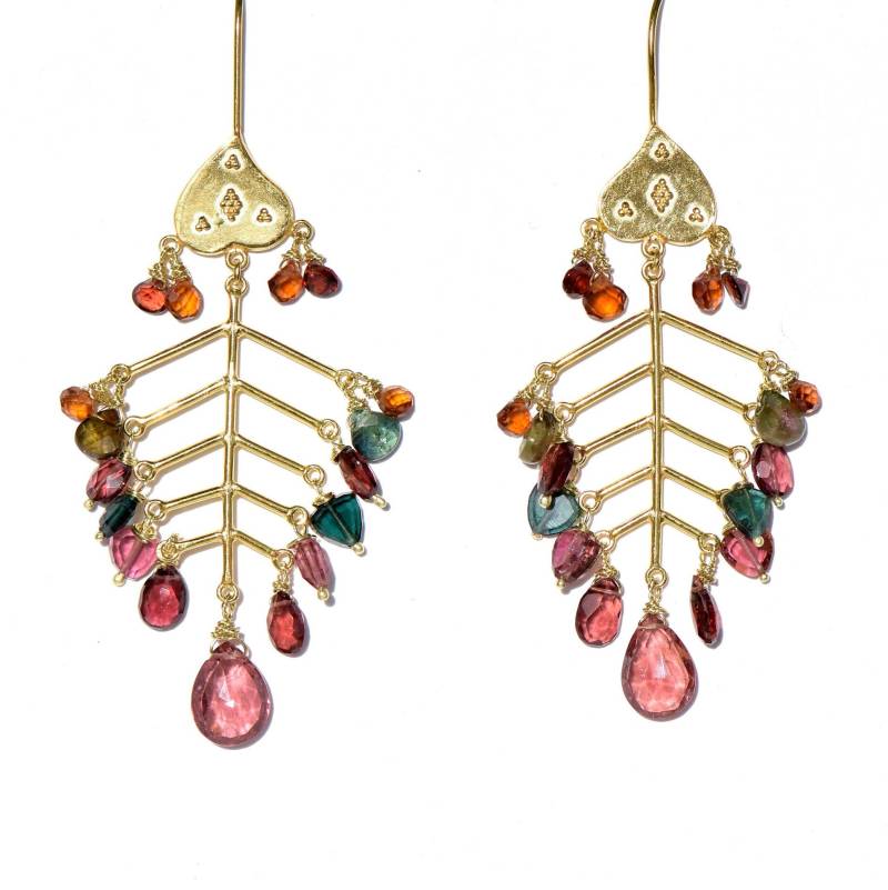 18K Gold Pink & Multi Color Turmalin Ooak Gipsy Ohrringe von Theodele