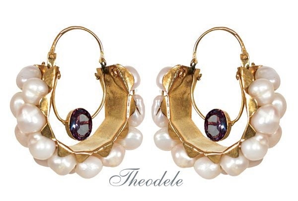 Ooak 18K Alexandrit & Barockperlen Creolen von Theodele