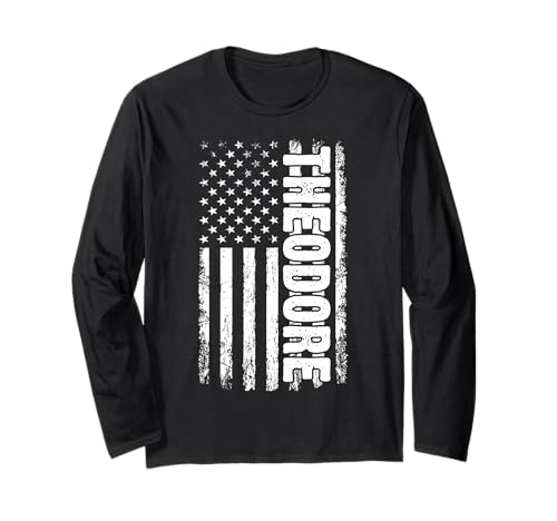 Theodore persönlicher Name American Flag Retro Männer Frauen Langarmshirt von Theodore spezialisiert den ersten Jungen Männer