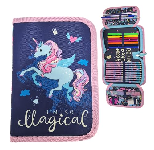 Theonoi Kinder Federmäppchen Federtasche Federmappe Mäppchen Etui 2 Fach Doppeldecker Schüleretui Stifteetui gefüllt Schulzubehör Einschulung Mädchen Einhorn einhörner (Unicorn) von Theonoi
