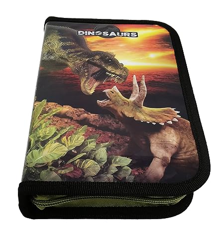 Theonoi Pferd Federmäppchen Federtasche Federmappe Mäppchen Etui 2 Fach Doppeldecker Schüleretui Stifteetui GEFÜLLT Dinosaurier (Dino) von Theonoi