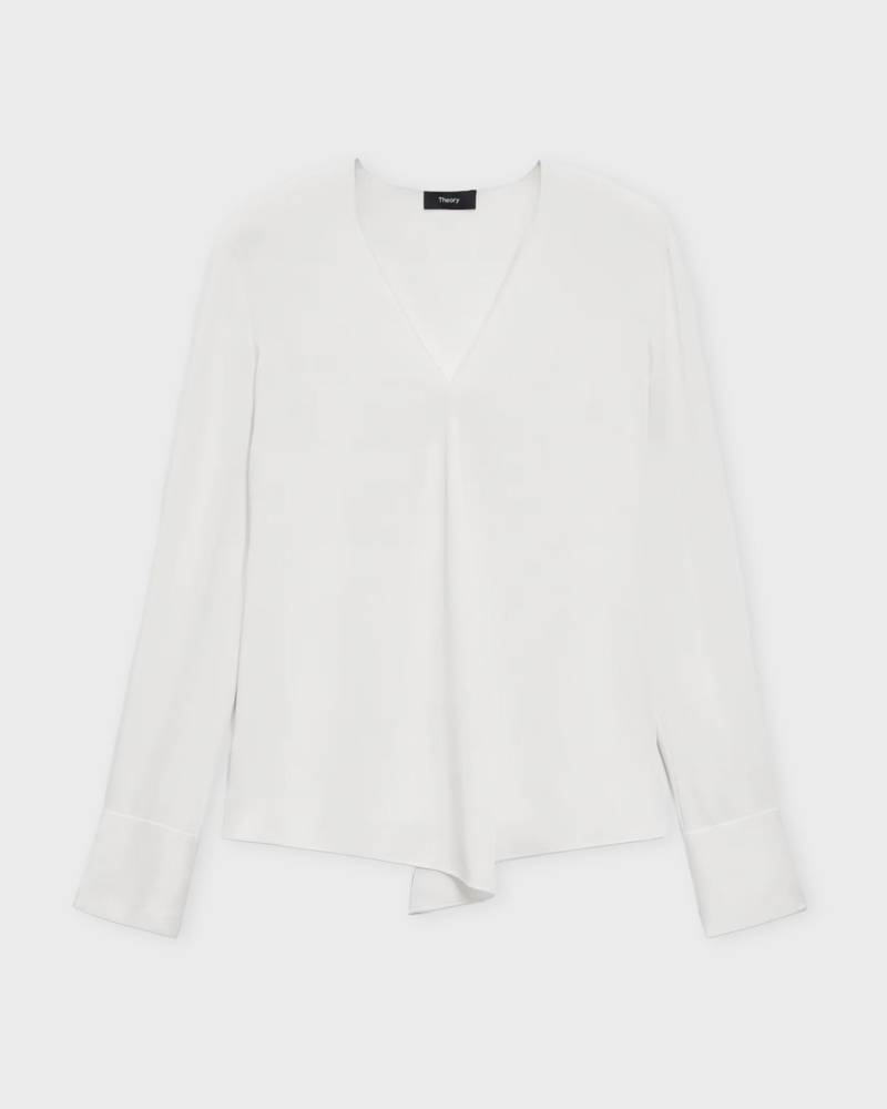Theory Blouse Relaxed V-Neck Hidden Slit Ivory von Theory