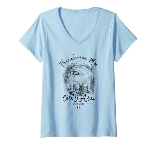 Damen Théoule-sur-Mer Frankreich Côte d'Azur Französische Riviera Souvenir T-Shirt mit V-Ausschnitt von Théoule sur Mer Côte d'Azur French Riviera Travel