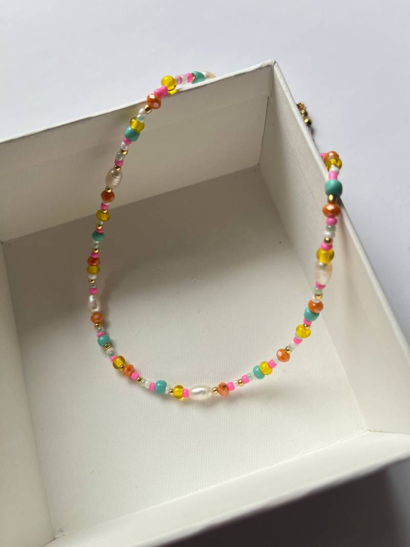 Pinke Perlenkette Bunt Mit Süßwasserperlen von ThepearlnextdoorDE