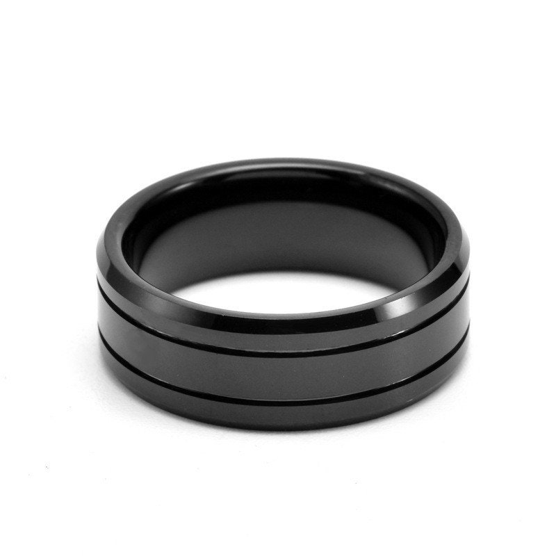 Zwei Linien Schwarz Wolfram Ehering - Männer & Frauen 8mm Jahrestag Ring von ThepersonalcraftsDE