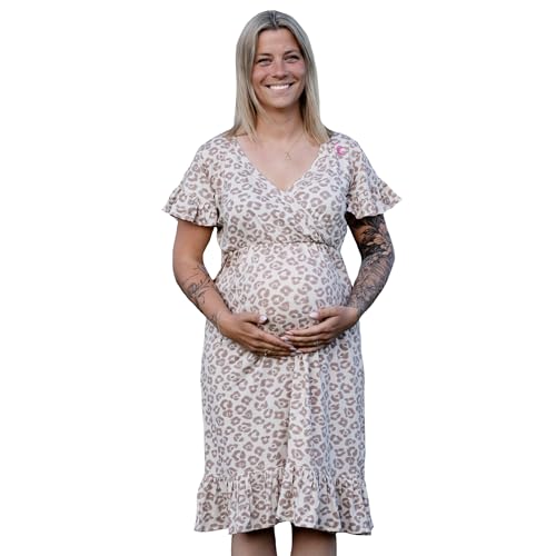 Theraline Soulmum Umstandskleid aus Bambusjersey & Bio-Baumwolle | Weiches Schwangerschaftskleid & Stillkleid | V-Ausschnitt mit Wickelfunktion | Atmungsaktiv, nachhaltig & bequem (Leo Größe: M) von Theraline