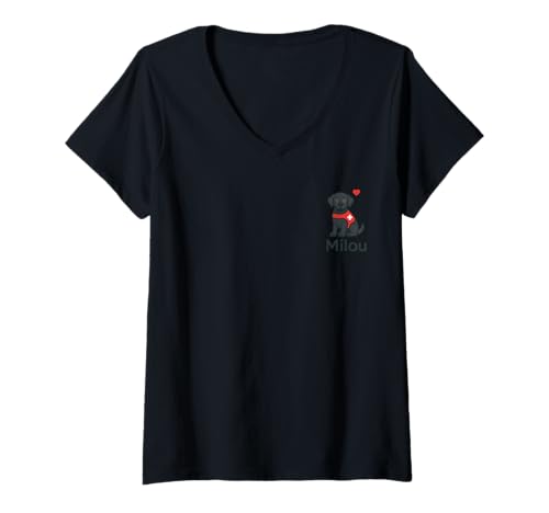 Damen Milou – Assistenzhund mit Herz und roter Weste T-Shirt mit V-Ausschnitt Damen Milou – Assistenzhund mit Herz und roter Weste T-Shirt mit V-Ausschnitt von TherapiePfote