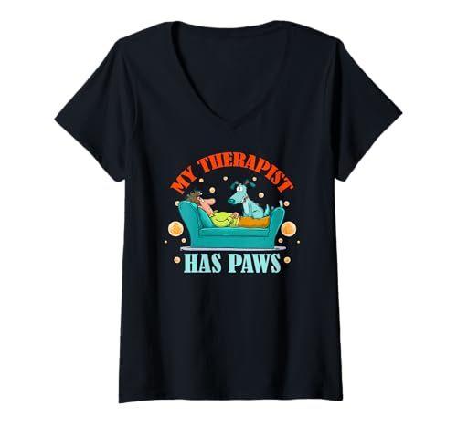 Damen My Therapist Has Paws T-Shirt mit V-Ausschnitt Damen My Therapist Has Paws T-Shirt mit V-Ausschnitt von Therapist Paws Talk Funny Dog Dog Humor Dog Art