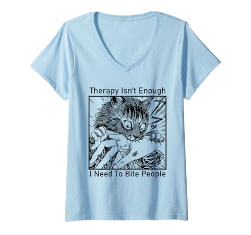 Damen Therapie ist Nicht genug Ich muss Leute beißen Meme Cat T-Shirt mit V-Ausschnitt Damen Therapie ist Nicht genug Ich muss Leute beißen Meme Cat T-Shirt mit V-Ausschnitt von Therapy Isn't Enough I Need to Bite People Cat