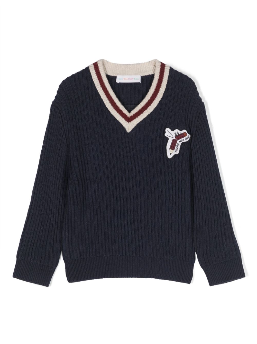 There Was One Kids Gerippter Pullover mit V-Ausschnitt - Blau von There Was One Kids