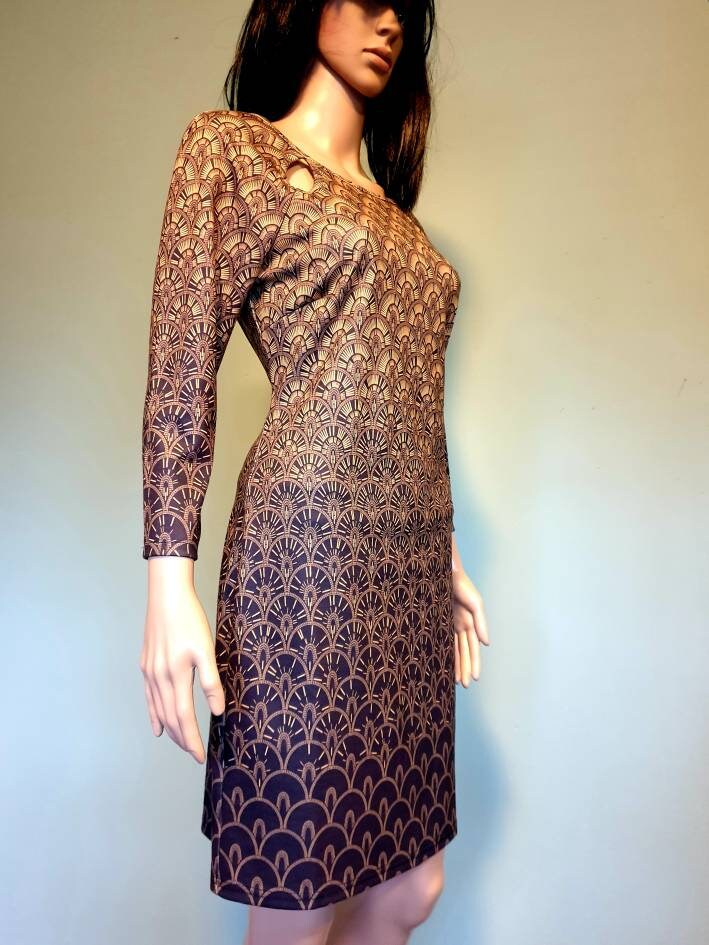 Vintage 70Er Jahre Art Deco Kleid Handarbeit Schwarz Braun von TherealAnnaStore