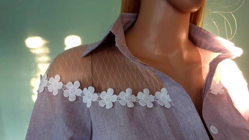 Vintage Country Western Bluse Mesh Blumen Beige von TherealAnnaStore