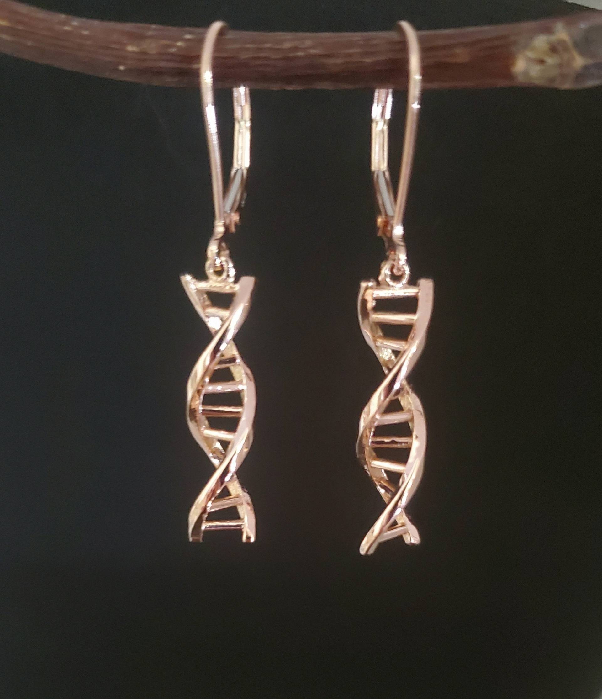 Dna Doppel Helix 14K Rosegold Gold Kronleuchter Ohrringe Hebelrücken, Gelb Ohrringe, Dangle Geschenk Für Die Wissenschaft von TheresaPytell