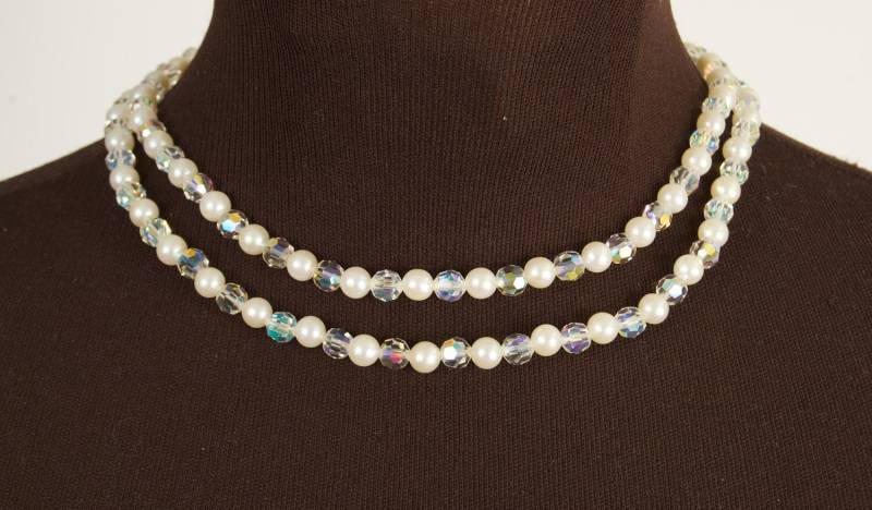 Vintage Doppelstrang-Kristall - Und Faux-Perlen-Halskette von TheresaWellsStifel