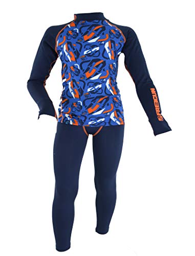 Thermo Freegun Thermounterwäsche Funktionsunterwäsche Jungen Skiunterwäsche Winter Atmungsaktiv Lange Unterwäsche Set Thermowäsche Unterhemd + Unterhose Eishockey (Dunkelblau/blau, 10/12) von Thermo