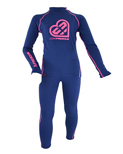 Thermo Freegun Thermounterwäsche Funktionsunterwäsche Jungen Skiunterwäsche Winter Atmungsaktiv Lange Unterwäsche Set Thermowäsche Unterhemd Unterhose Eishockey Sport Hockey (Dunkelblau/pink, 12/14) von Thermo