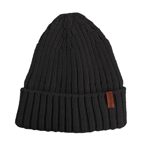 Thermopad Merino-Beanie - schwarz I Strickmütze für Damen und Herren I Woll-Mütze mit Umschlag I Wintermütze aus Merino-Wolle mit warmem Polarfleece Innenfutter von Thermopad