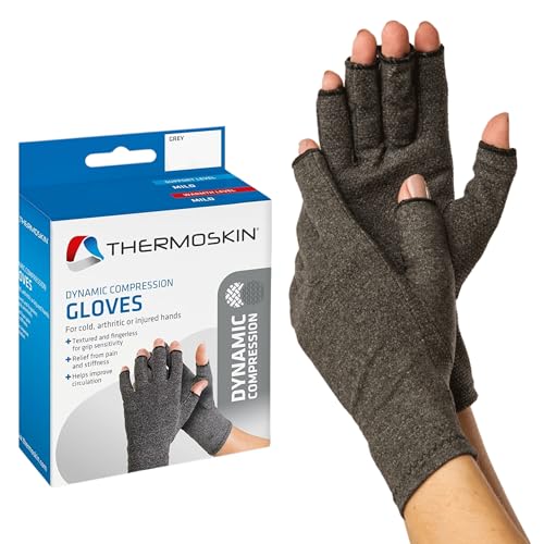 Thermoskin Dynamische Kompressionshandschuhe - Fingerlose Handschuhe zur Unterstützung bei Arthritis, Durchblutung & Steifheit, mit rutschfestem Griff - Grau, L von Thermoskin