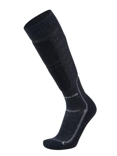 Thermowave Discover lange Socken aus Merinowolle - Feuchtigkeitableitende Socken - Dehnbare warme Socken - Trekkingsocken lang Unisex - Winter Socken- Schwarz/Grau, L (44-47) von Thermowave