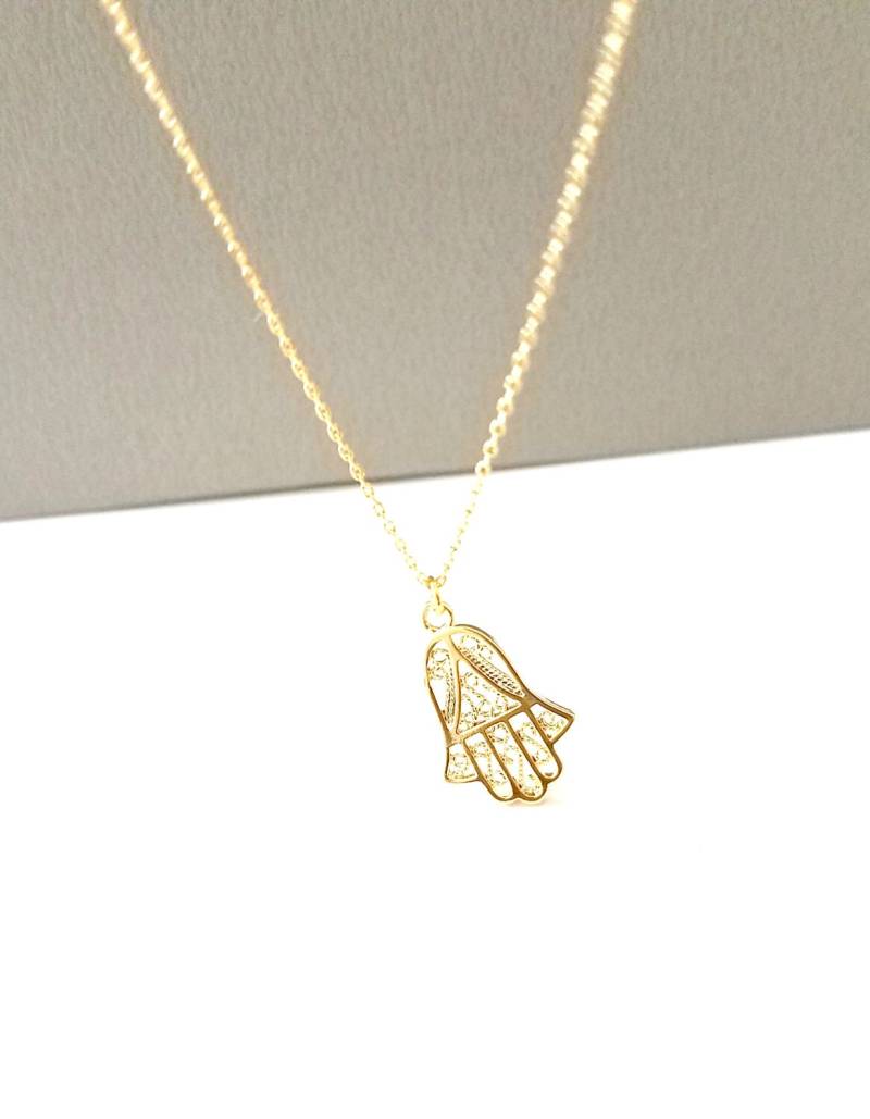 Gold Hamsa Hand Halskette 14K Überzogener Glücksbringer von TheroseNrose
