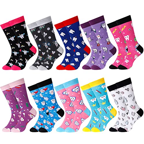 Therwen 10 Paar lustige Zahnsocken Neuheit Zähne Crew Socken für Frauen, süßes Zahnarzt-Geschenk für Krankenschwester Lehrer, Zähne Stil, Preemie-Newborn Therwen 10 Paar lustige Zahnsocken Neuheit Zähne Crew Socken für Frauen, süßes Zahnarzt-Geschenk für Krankenschwester Lehrer, Zähne Stil, Preemie-Newborn von Therwen