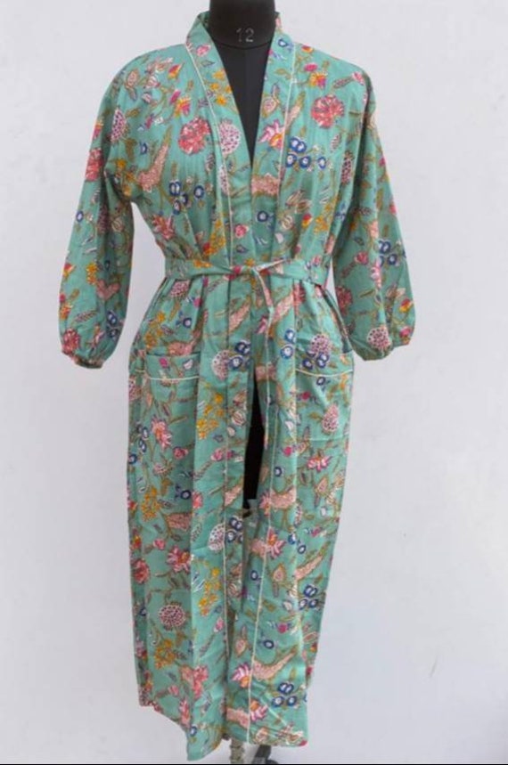 Blockprint Kimono Robe, Wunderschöner & Sehr Weicher Stoff 100% Baumwolle, Florale Druck Kleid Für Frauen Mode von Theshajoprint