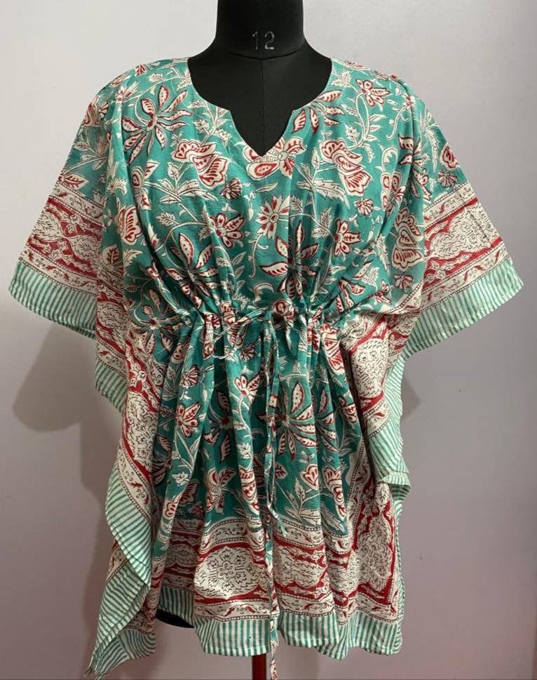 Wunderschönes Sommer Kurz Kaftan Kleid, Tunika Strand Baumwolle Top, Handblock Print Kaftan von Theshajoprint