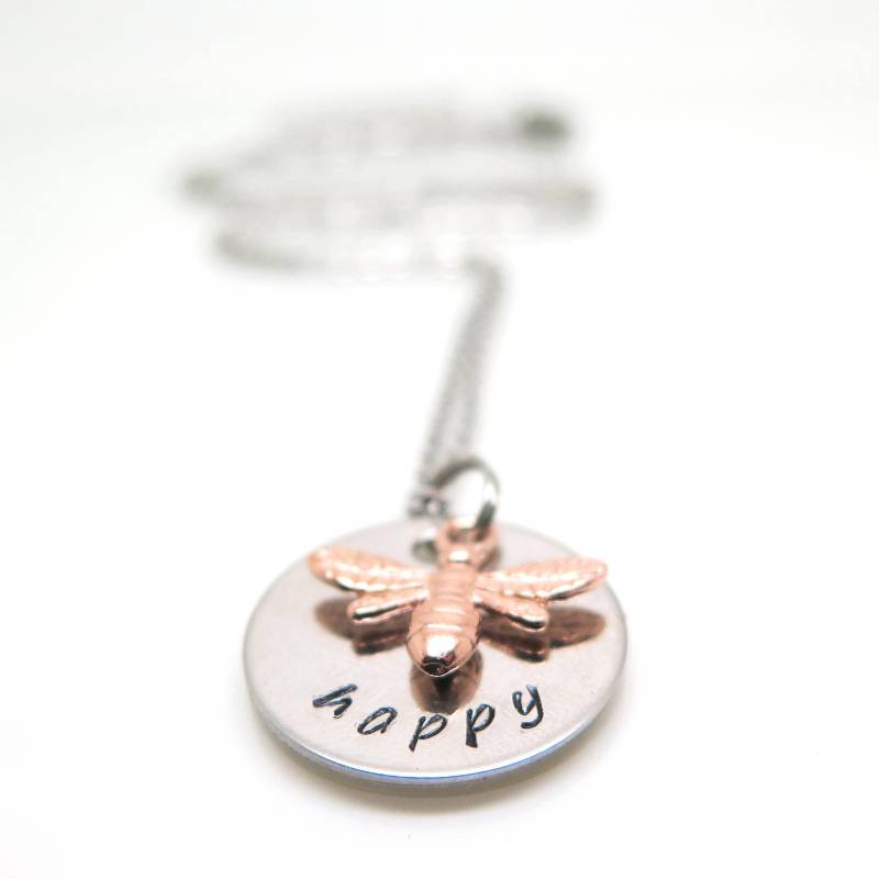 Personalisierte Biene Halskette Rosegold Vermeil Charm, Hand Gestempelt Schmuck Personalisierte Biene Halskette Rosegold Vermeil Charm, Hand Gestempelt Schmuck von ThetaJewellery
