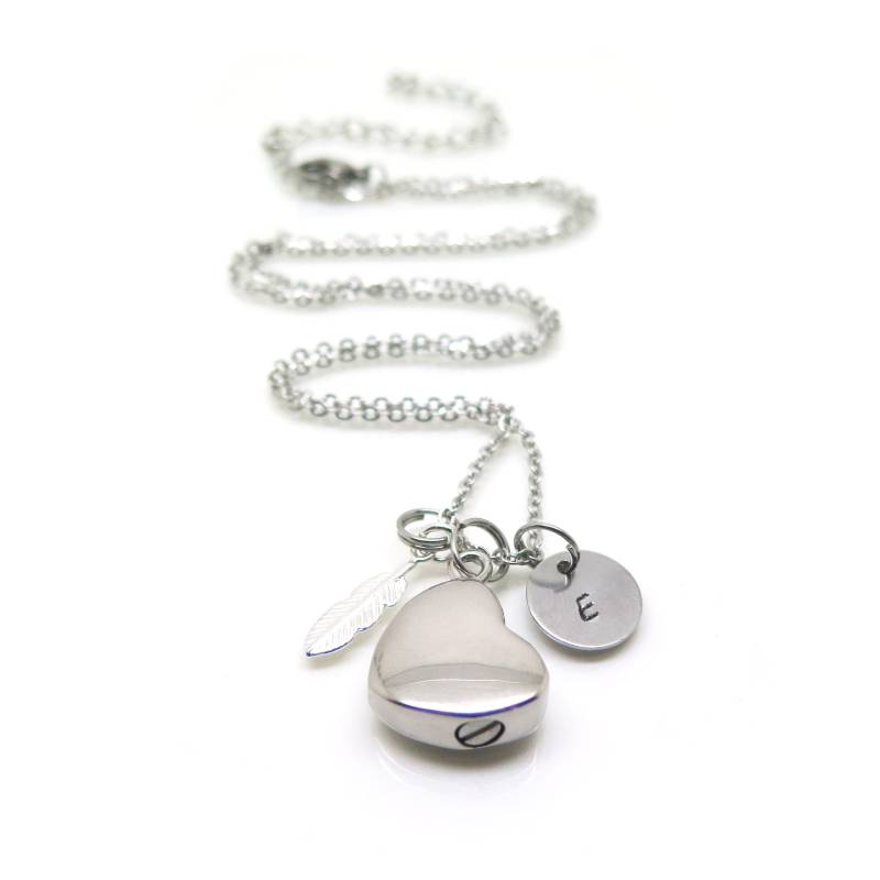 Herz Feuerbestattung Halskette Edelstahl Asche Medaillon, Initial Charm Herz Feuerbestattung Halskette Edelstahl Asche Medaillon, Initial Charm von ThetaJewellery