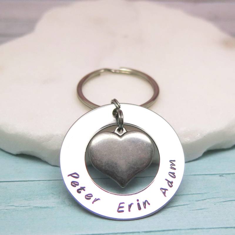Hand Gestempelt Personalisierte Schlüsselanhänger Edelstahl Herz Charm von ThetaJewellery