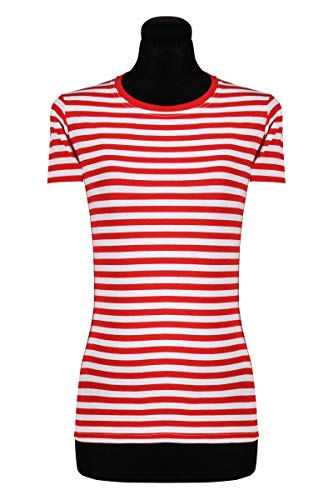 Damen Ringel Shirt Kurzarm rot-weiß Karneval Fasching Gr.S von Thetru