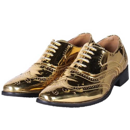 Herren Show Party Schuhe Metallic - Schnürschuhe | Gold (44) von Thetru