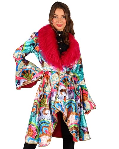 Thetru Karneval Jacke für Damen mit Fellbesatz und Blumenmuster | Pink Bunt XXL von Thetru