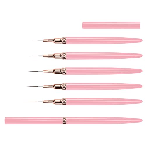 5-teiliges Nagelkunst-Pinsel-Set, langlebig, weicher Nylonkopf, Malpinsel für zarte Striche und Formen, professionelles Nagelkunst-Werkzeug-Set von Thewasc