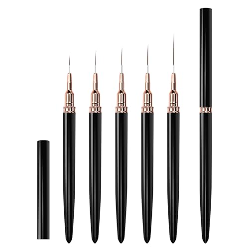 5-teiliges Nagelkunst-Pinsel-Set, langlebig, weicher Nylonkopf, Malpinsel für zarte Striche und Formen, professionelles Nagelkunst-Werkzeug-Set von Thewasc