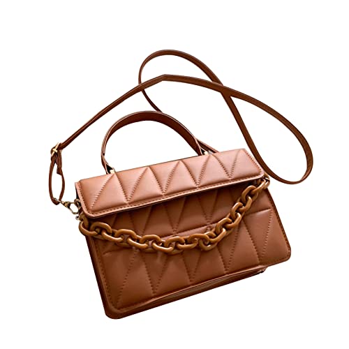 Damen-Umhängetasche, modische Kette, Umhängetasche, Handtaschen und Geldbörsen, kleine Klappe oben mit Griff, braun, One Size Damen-Umhängetasche, modische Kette, Umhängetasche, Handtaschen und Geldbörsen, kleine Klappe oben mit Griff, braun, One Size von Thewasc