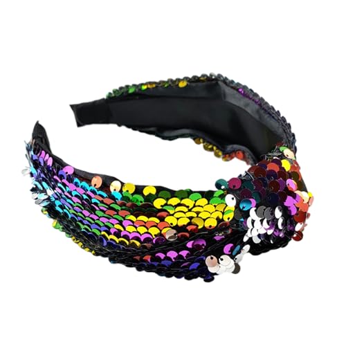 Glitzerndes geknotetes Stirnband für Damen mit Pailletten, rutschfest, hoher Totenkopf-Haarreif für Musikfestival, Haarstyling-Zubehör von Thewasc