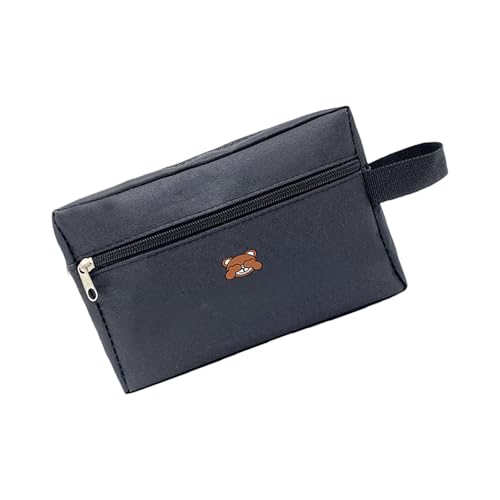 Kompakte Kosmetiktasche aus Oxford-Stoff mit Bärenmuster, funktionale Reise, organisiert für Frauen und Studenten, kompakte Kosmetiktasche für Studenten, Schwarz , Mass Beauty von Thewasc